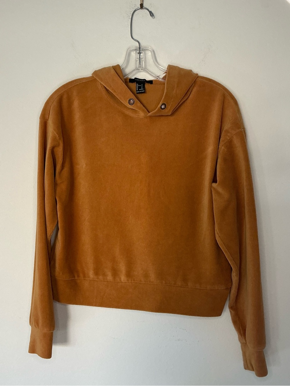 Forever 21 Contemporary Women’s Small Camel Velour Hooded Pullover Sweatshirt
